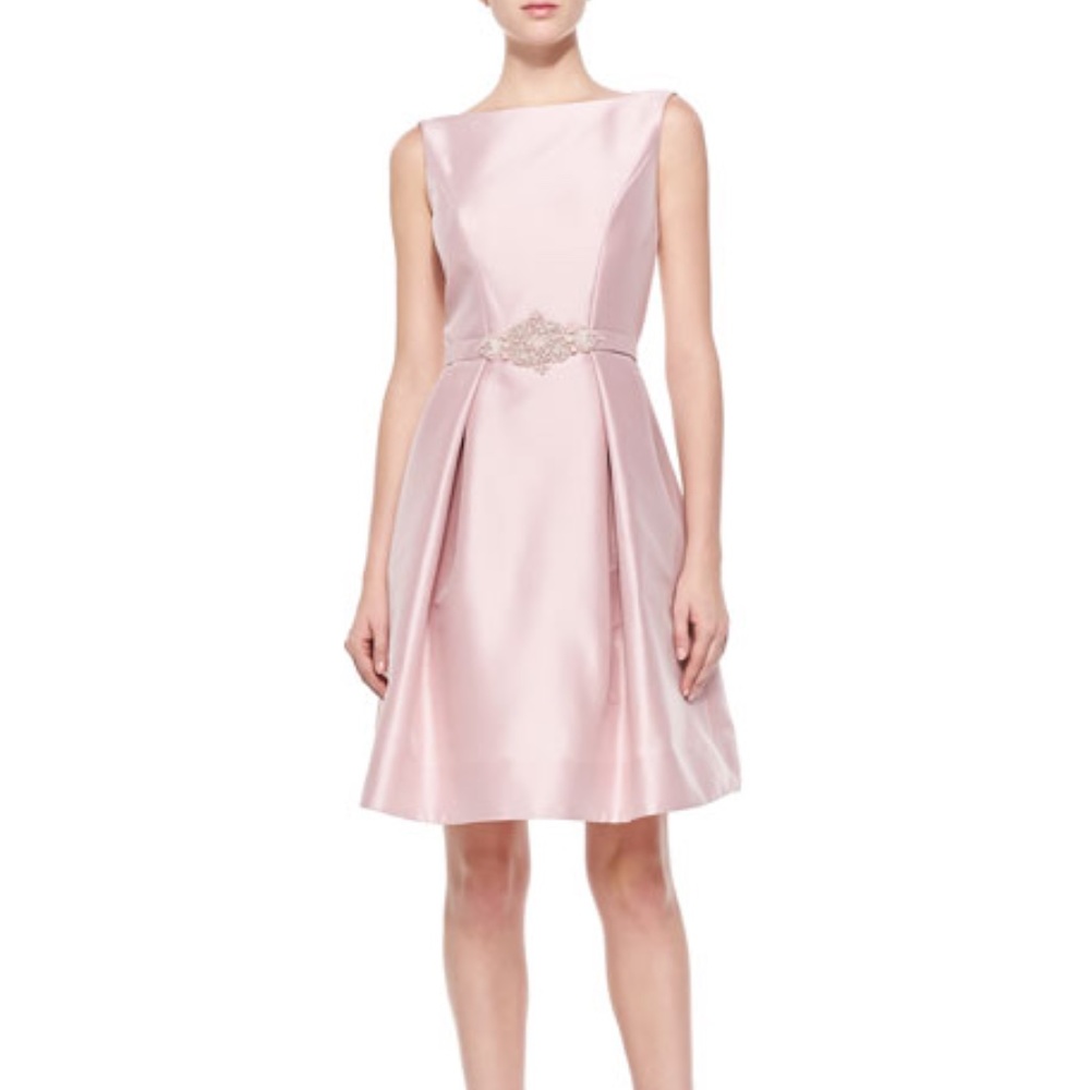 Theia Satin Party Dress with Beaded Belt